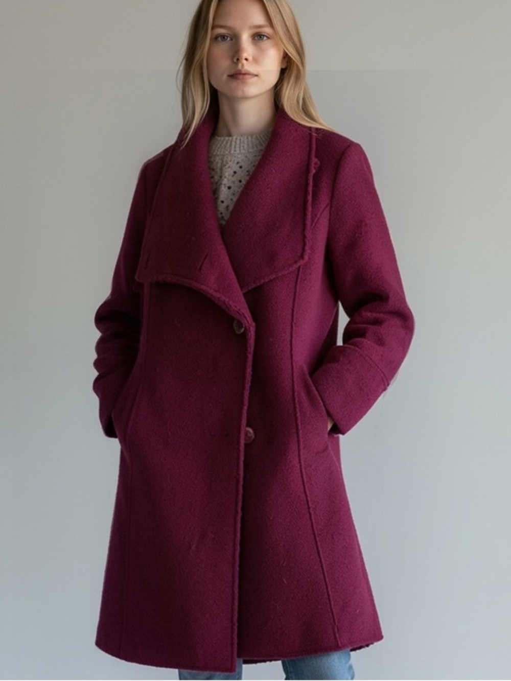 Halogen Plum Wool-Blend Pea Coat